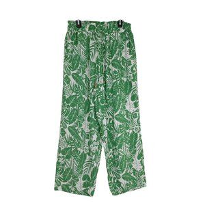 Jane + Delancey Pants S Wide-Leg Womens Tropical Palm Print Drawstring